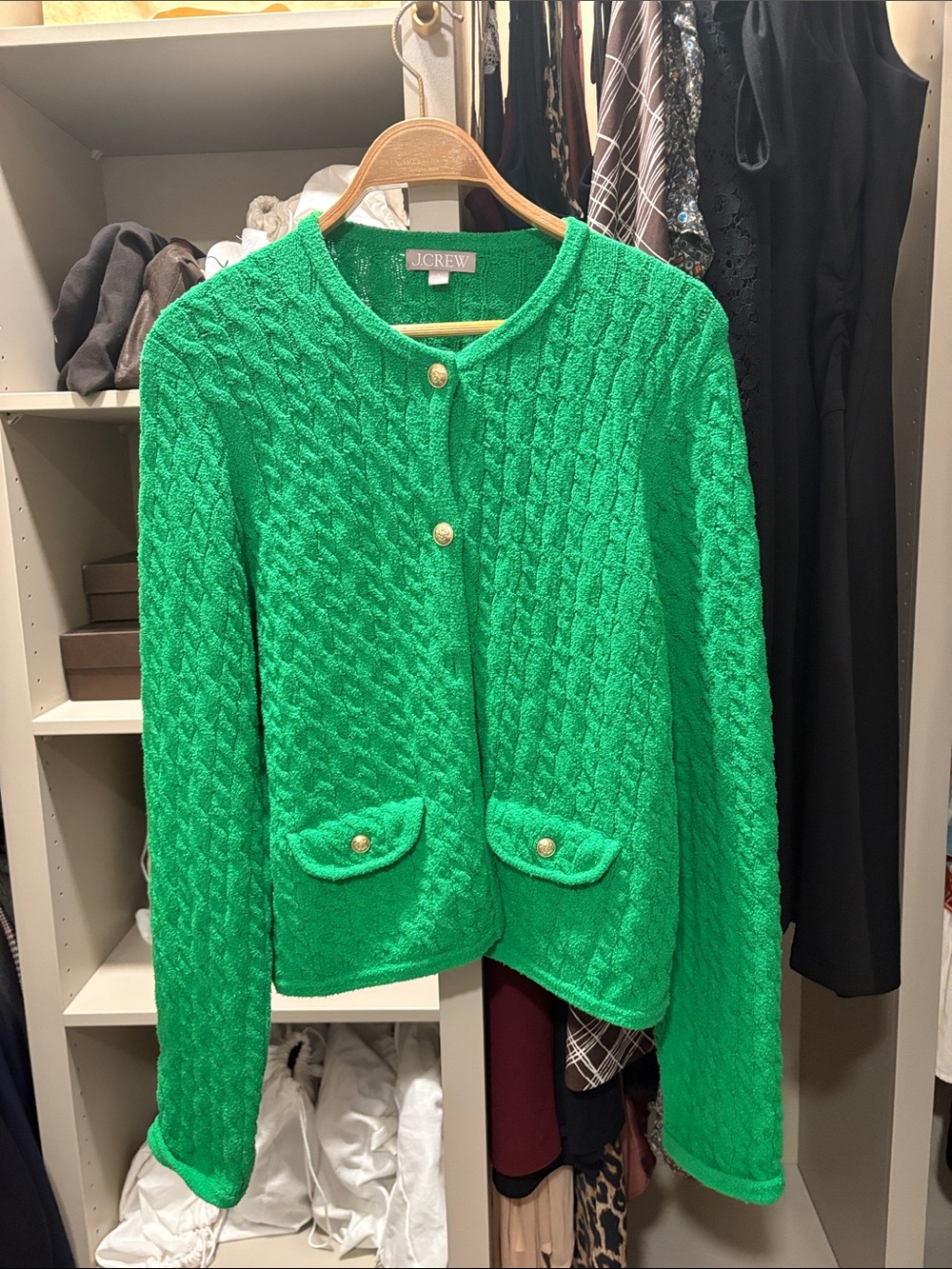 J. Crew Kelly Green Cable Knit Button Cardigan